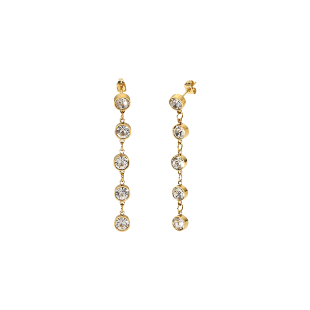 Queen Tassel Drop CZ Post Earrings in 18k Gold-Plated Stainless Steel